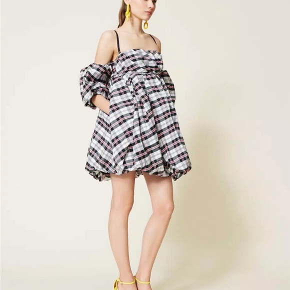 Twinset Actitude collection short balloon dress check pattern size XS/40 - Picture 3 of 5
